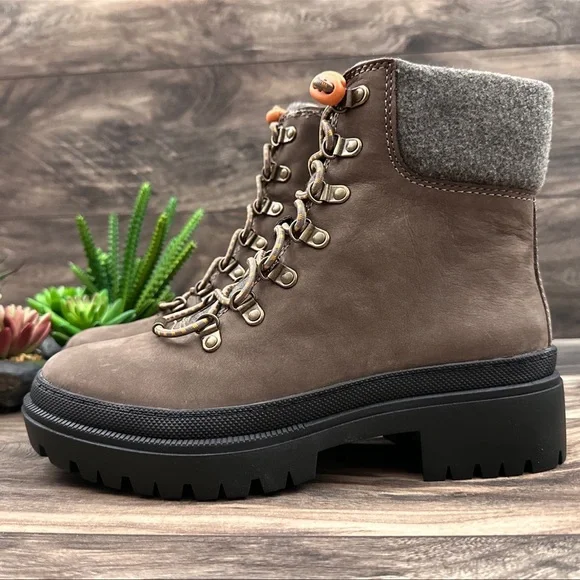 NIB Lucky Brand Eavan Lace Up Combat Boots Falcon Milled Nubuck Leather 8M - Picture 6 of 12